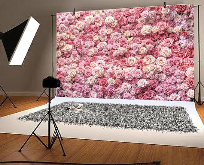 8 x 6 ft Pink Flower Wall Backdrop Floral Rose Floral Photography Backdrops Girls Princess Birthday Baby Shower Wedding Bridal Shower Photo Background Mothers Day Picture Cake Table Decoration Banner