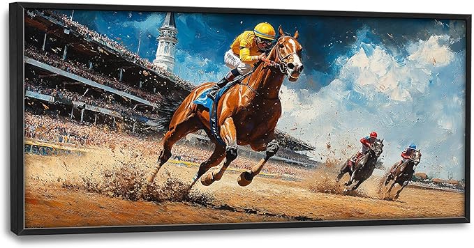 Werstern Cowboy Large Wall Art Horse Race Running Pictures Wall Decor Arena Canvas Animal Print Painting Modern Artwork Home Decoration for Living Room Bathroom Bedroom Office Framed 60"x30"