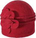 ZLYC Women Wool Cloche Bucket Hat 1920s Vintage Dress Winter Hats with Flower Accent