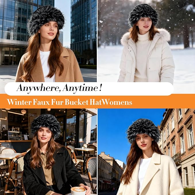 Fuzzy Bucket Hats for Woman Fur Winter Hat Fluffy Warmer Fisherman Cap