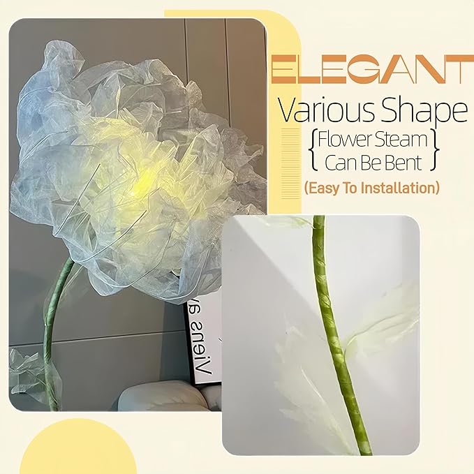 Giant Flowers for Decoration, 5 ft Large Organza Floral with LED Light, for Wedding Arrangements, Birthday Christmas Party Backdrop Decor, Photography Props, Shop Display, Pink Purple