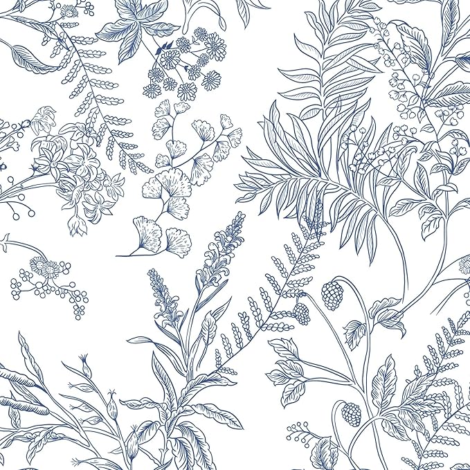 Peel and Stick Wallpaper Blue and White Floral Wall Paper for Bedroom Blue Contact Paper for Cabinets Self-Adhesive Removable Wallpaper for Bathroom Kitchen Wall Decor 118" x 17.3"
