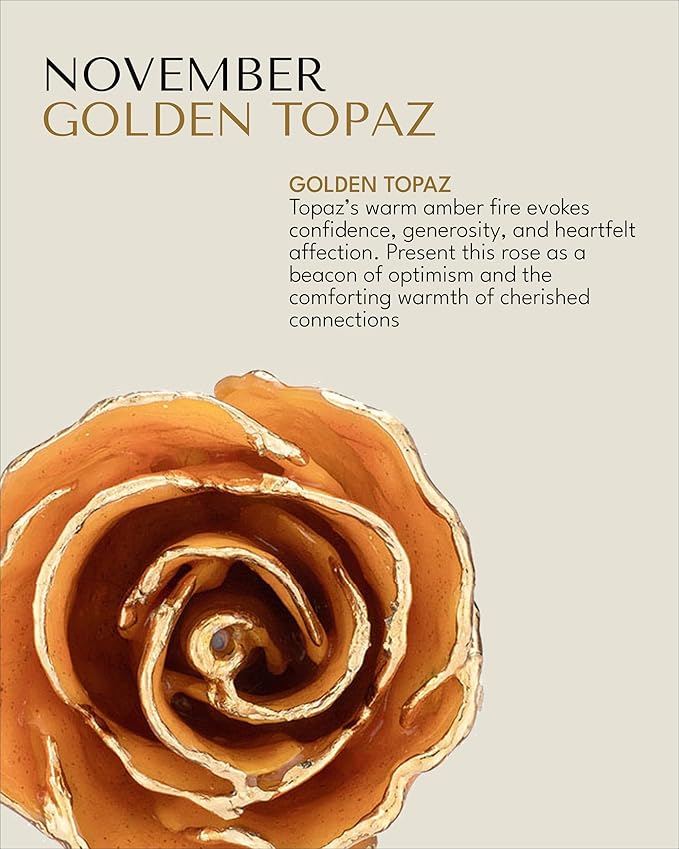 Forever Rose Hand-Dipped in 24K Gold,Golden Topaz-Inspired November Birthstone with Sparkles, Real Rose in Luxury Gold Gift Box – Perfect Ready to Gift for November Birthday or Any Occasion