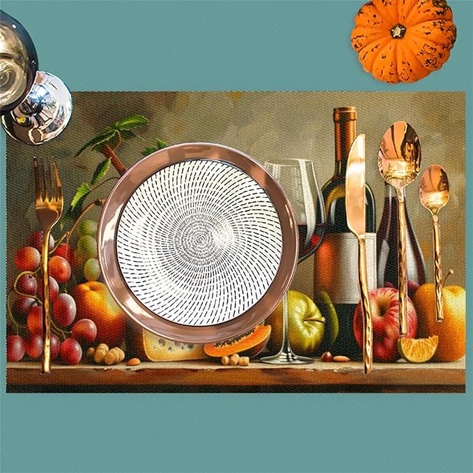 Grapes Fruit Wine PVC Placemats Set of 4 Wipeable Table Mats Washable Heat Resistant Non Slip Vinyl Dining Table Mat for Kithen Indoor Outdoor Patio Farmhouse Place Mats Decorative