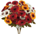 HUAESIN Artificial Fall Mum Flower for Outdoors 2 Bundles Autumn Cemetery Flowers Silk Daisy Bulk Plants for Home Porch Patio Farmhouse Thanksgiving Porch Garden Pots Planter Decor