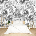 Grey Peony Floral Wallpaper Peel and Stick Wall Mural for Bedroom Living Room - 58"x86"