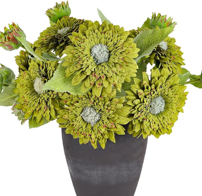 Kimura's Cabin 5Pcs Fake Sunflowers Flowers Artificial Silk Chrysanthemum Long Stems Faux Sunflower Bouquet for for Wedding Spring Home Garden Indoor Kitchen Table Decor(Green)