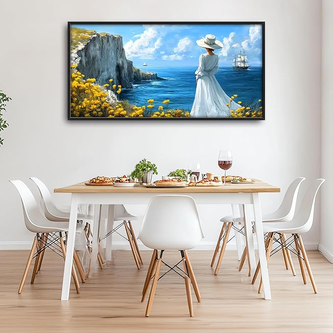 Coastal Boat Large Wall Art Framed Wall Decor for Living Room Ocean Coast Pictures Oversized Canvas Print Painting Modern Extra Large Framed Artwork for Bedroom Office Home Decor 60"x30"