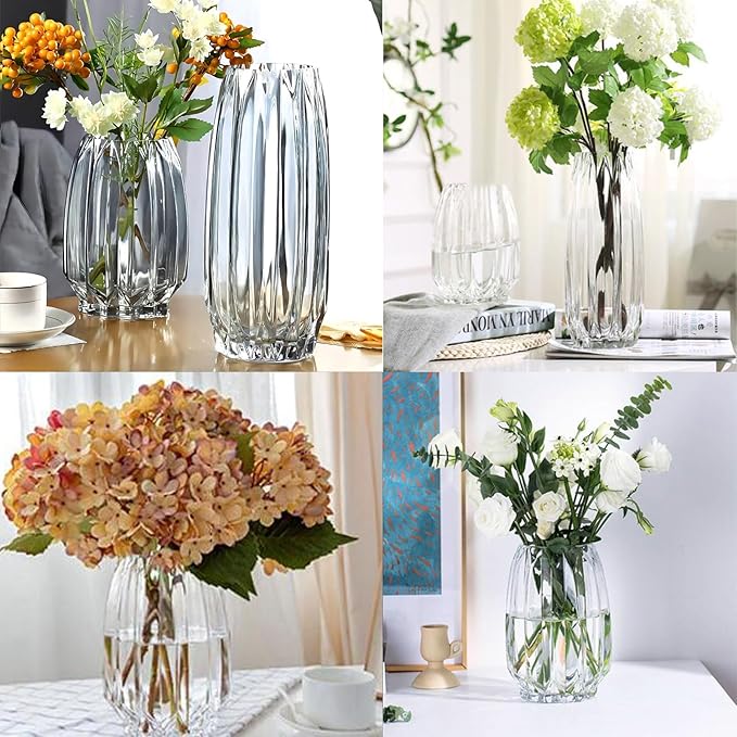 Flower Vase,7.8 inch,GIDARY Thickened Clear Ribbed Glass Vase for Bookshelf,Dinner Table,Indoor Office Desktop,Meeting Room,Home Christmas Day Decoration