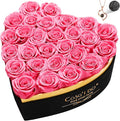 Preserved Roses Flowers for Delivery 27 Pcs, Forever Flores in Heart Box with Necklace, Eternal Rose Anniversary Birthday Gift for Women Wife Girlfriend, Rosas for Valentines Christmas, Pink