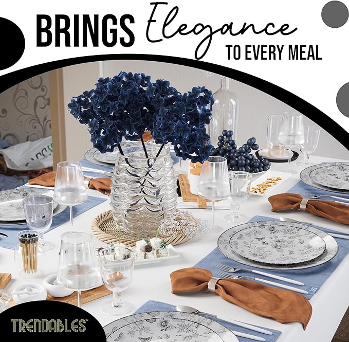 Trendables Plastic Plates For Party Supplies, Floral Disposable Plates For Party & Weddings 80 Pcs - 40 x 8 Dessert Plates & 40 x 10 Plastic Dinner Plates, Plate Set Disposable Dinnerware Sets