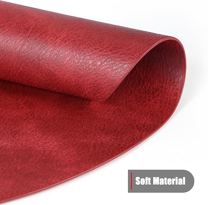 UnivoColors PU Leather Placemats Set of 6,15" Round Washed Cowhide Pattern Table Mats for Dining Table, Kitchen, Party Decoration(Retro Red)