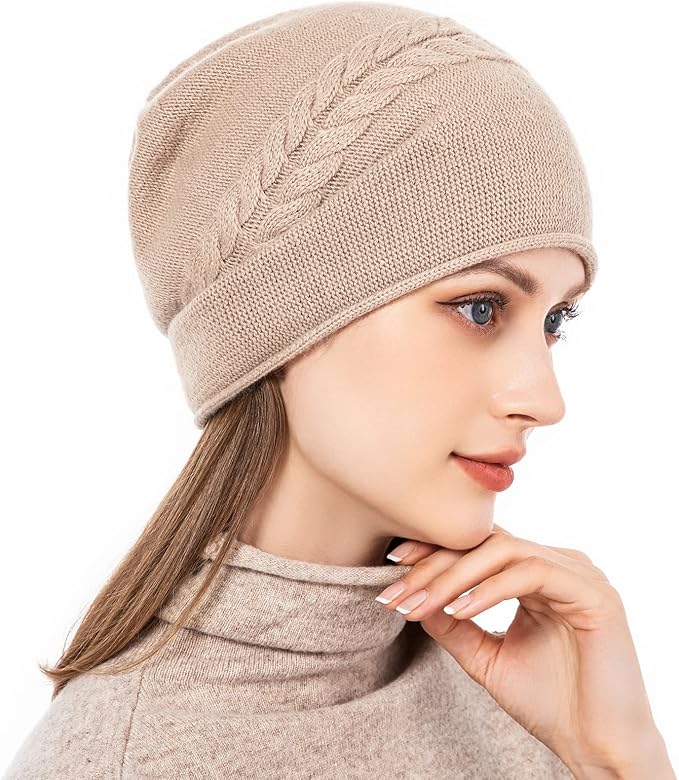 QUEENFUR Knit Slouchy Beanie Hats for Women Cashmere Ski Cap Knitted Wool Soft Warm Winter Hat