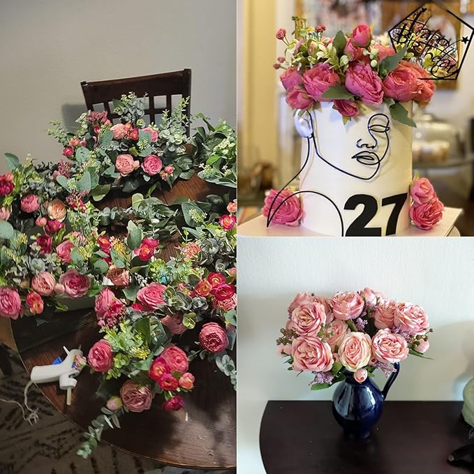 Artificial Peonies Silk Flowers, Pink Faux Peony Bouquet 4 Bundles Florals Arrangements Decor for Farmhouse Home Boho Wedding Table Centerpiece, Fake Plastic Flower Bulk for Vase Decoration (Mix Pink)