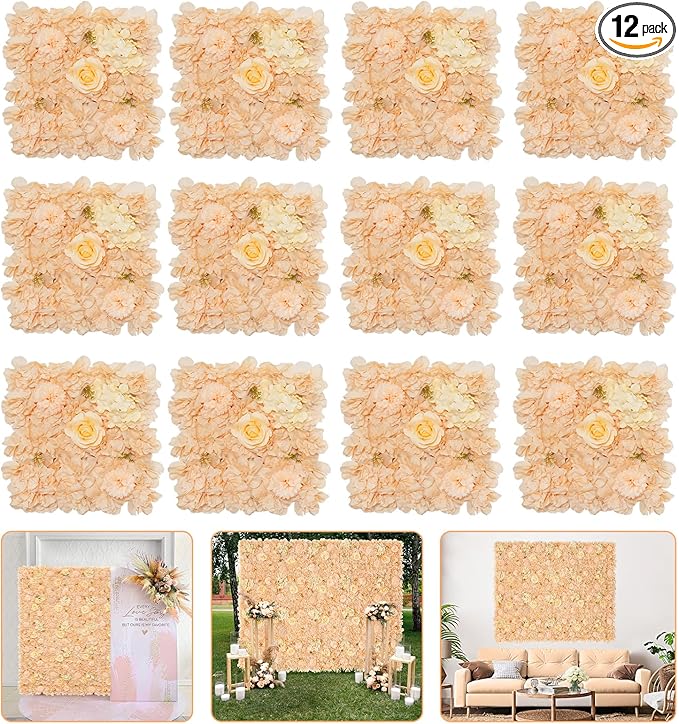 Artificial Rose Flower Wall Backdrop for Bridal Shower - 5ftx3.74ft Champagne Wedding Fake Floral Wall Background - Birthday Party Decorations