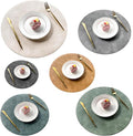 UnivoColors PU Leather Placemats Set of 6,15 Inches Round Washed Cowhide Pattern Table Mats for Dining Table, Kitchen, Party Decoration(Black+Blue+Grey+Camel+Beige+Green)