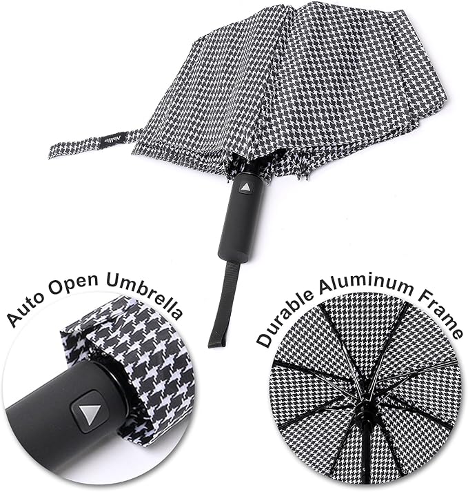 Nollia Windproof Automatic Travel Umbrella, Compact Portable with Reinforced Ribs for Sun & Rain