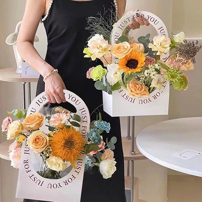 QCdeSoulBLV 10PCS Flower Boxes for Arrangements 8.7x4.7x15 Inch Handheld Hollow Minimalist Packaging Flower Bags for Wedding Decoration Gifts Birthday Party