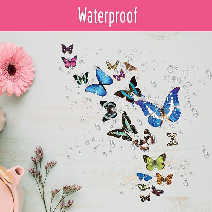 400+ PCS Realistic Butterfly Stickers, Self-Adhesive PVC Vintage Butterfly Stickers for Scrapbook, Laptop, Journal, DIY Project, Window, Envelope Spring Themed Party Decors