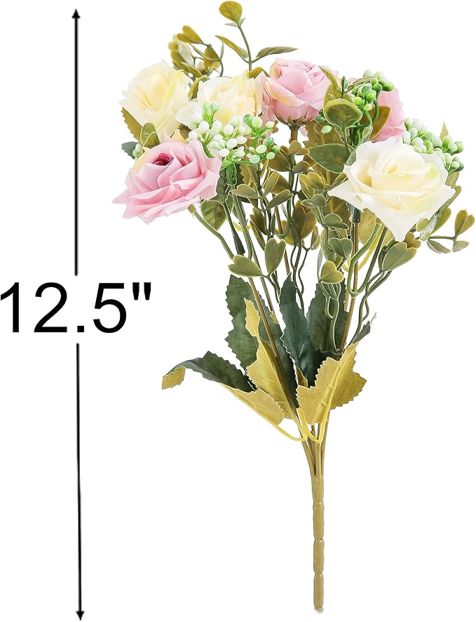 KAOYOO 2 PCS Artificial Rose Bouquet Short Stems for DIY Wedding Decoration Bridal Bouquet Home Decorations(2-PCS)