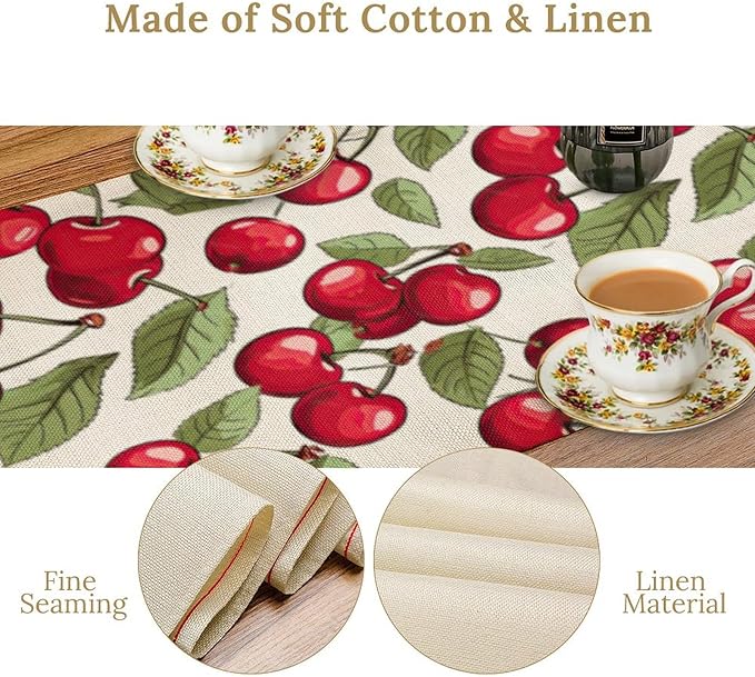 Cherry Table Runner,Spring Summer Fruit Tropical Birthday Party Decorations Dining Room Home Kitchen Table Decor 13 x 120Inch