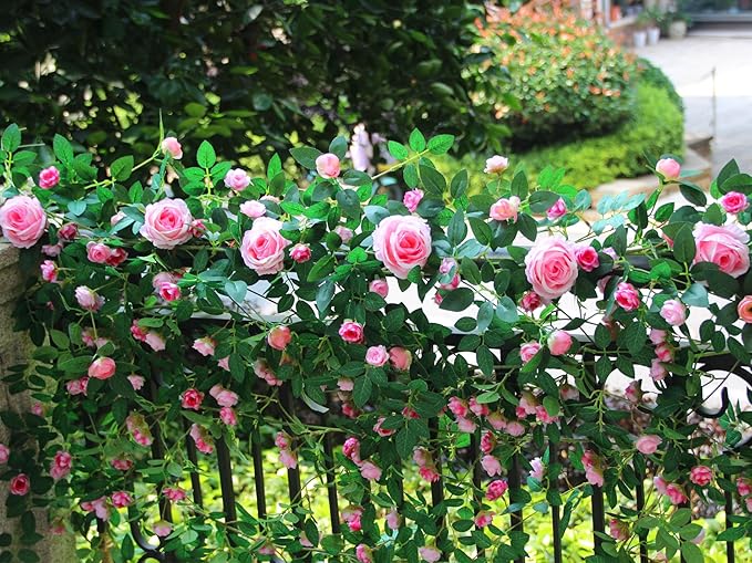 6FT Bendable Flower Garland, Artificial Rose Vine Hanging Floral Garland Decoration for Weding Home Room Wall Decor (Pink, 2pcs)