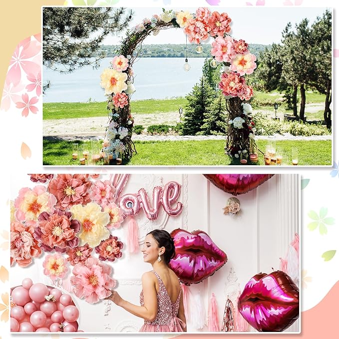 MotiMind 12 Pcs Large Colorful Tissue Paper Flowers 20" 10'' Giant Fiesta Paper Flowers Mexican Pom for Carnival Party Wall Backdrop Decoration Wedding Birthday (Vintage Color)