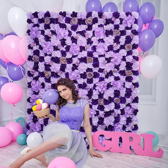 Flower Wall Backdrop 9pcs 16.5x16.5 Inch Flower Wall Decor Artificial Floral Wall Panel Ideal for Wedding Celebrations, Festive Party Birthday Backdrops and Elegant Home Decor