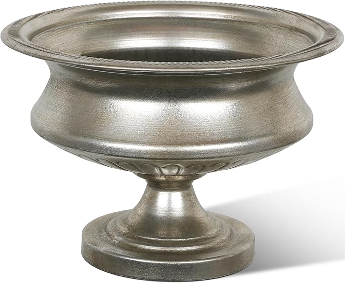 Worth 8" H. Silver Color Urn Vase for Centerpieces, 11.8" Dia. Metal Trumpet Small Flower Pots for Table, Bowl Vase for Wedding Party Event Home Decor