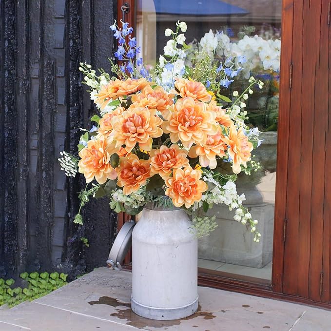 Uieke 6PCS Artificial Fall Daisy Mums Flowers with Stem, Silk Chrysanthemums Flowers Arrangement for Home Party Wedding Bouquet Thanksgiving Table Centerpieces Decor (Champagne)