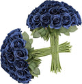 30pcs Roses Artificial Flowers Navy Blue Fake Roses Flowers with Long Stems Silk Flowers for Wedding Bouquet Centerpices Decorations Party Bridal Baby Shower Home Decor