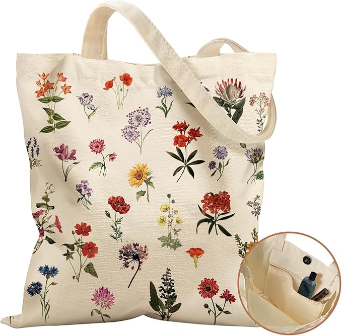 Aesthetic Tote Bag for Women- with Magnetic Buckle and Zipper Inner Pocket Cloth Cotton Canvas Tote Bags