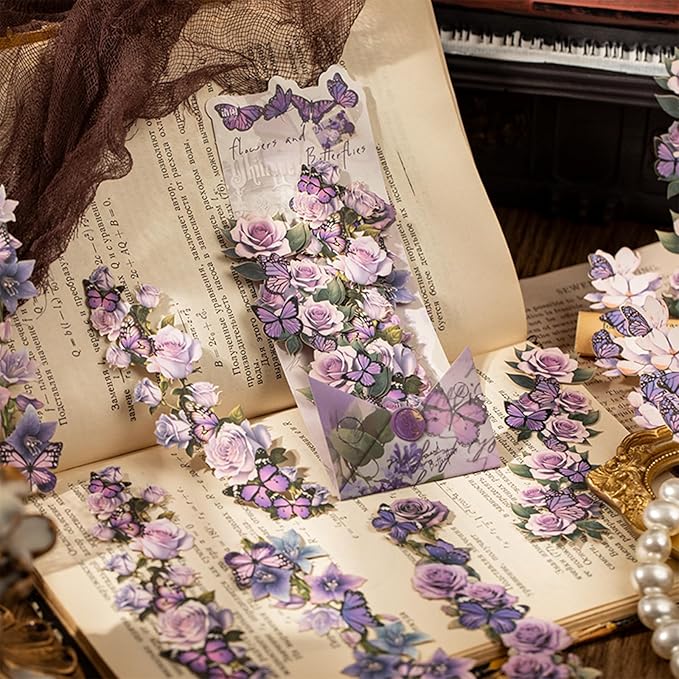 Butterfly Flower Long Strip Scrapbook Stickers Aesthetic Butterflies Flowers Collage Decorative Stickers For Scrapbooking Border Strips Vintage Floral Border Stickers For Journaling Scrapbook Supplies