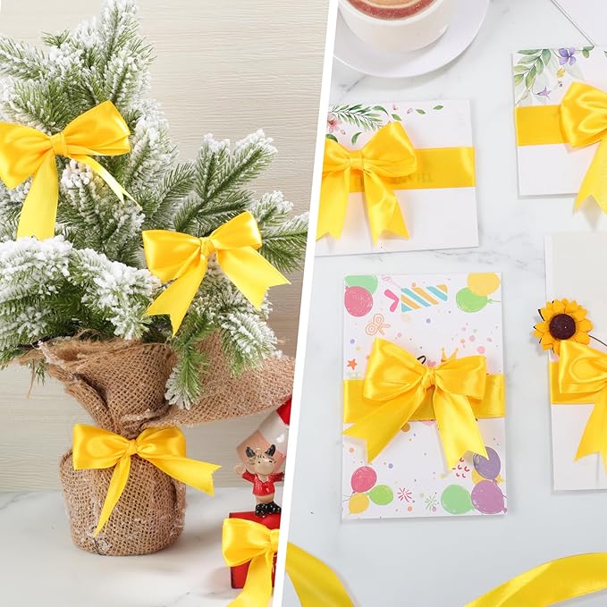 Yellow Ribbon 1 Inch 50 Yards Yellow Satin Ribbon for Fall Decor Harvest Party Gift Wrapping Baskets Bows Bouquet Crafts Christmas Decorations