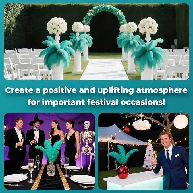 Piokio 20pcs Aqua Green Ostrich Feathers 10-12 inch (25-30cm) Bulk Feathers for Wedding Party Centerpieces, Home Decoration and DIY Clothing, Gatsby Decorations