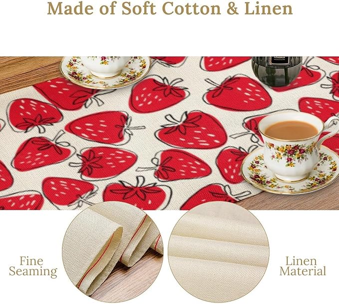 Strawberry Table Runner, Spring Summer Fruit Birthday Party Decorations Dining Room Home Kitchen Table Decor 13 x 120Inches