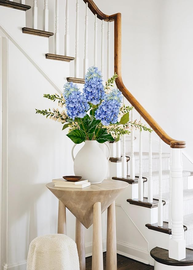 3PCS Fake Flowers Hydrangea Artificial Flowers 28" Long Stem Light Blue Faux Flowers for Vase, Real Touch Silk Flowers Décor for Floral Arrangement Home Farmhouse Office Hotel Decoration