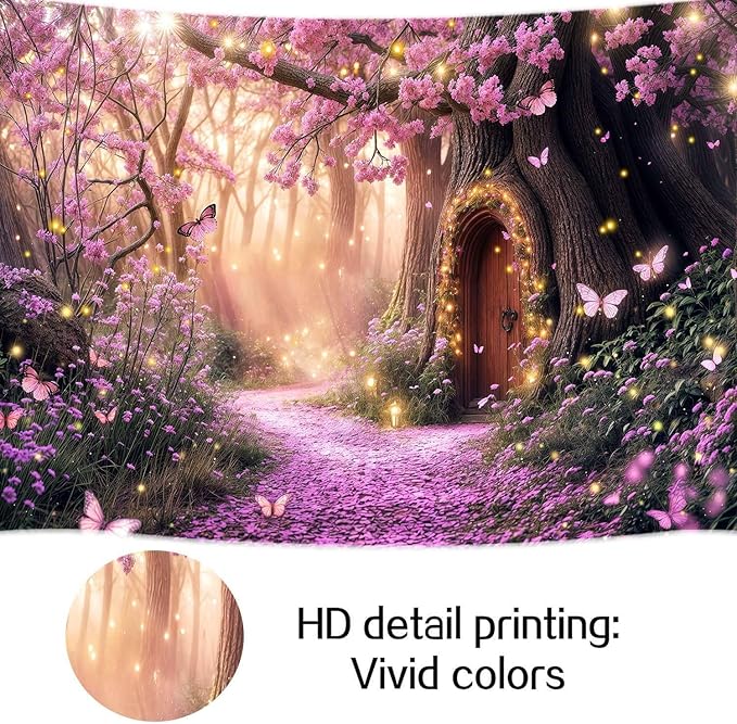 20X10ft Enchanted Forest Backdrop Fairy Tale Purple Garden Wonderland Tree House Floral Background for Kids Girl Baby Shower Birthday Party Decoration Banner Cake Table Photo Booth Props