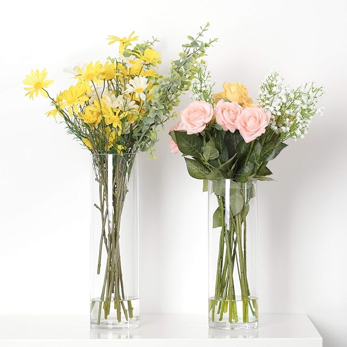 WGV Cylinder Vase Bulk, Diameter 5", Height 16", Clear Glass Floral Planter Container, Tall Centerpiece Arrangement for Wedding Party Event Home Office Decor, 6 Pieces