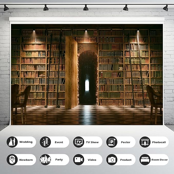 Bookshelf Backdrop Vintage Bookcase Old-Fashioned Library Room with Books Photography Background Magic Books Ancient Library for Book Theme Party Decorations Birthday Photoshoot Props 20x10ft