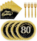 72 Pcs 80th Birthday Paper Plates and Napkins Party Supplies, Back Gold 80th Birthday Party Plates and Napkins Tableware Set for Men Women Cheers to 80 Years Decorations Serves 24