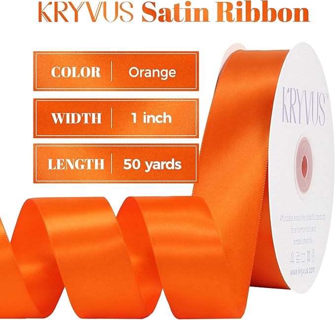 Orange Satin Ribbon, Double Faced 1 Inch X 50 Yards Orange Ribbon, Premium Satin Ribbons for Gift Wrapping, Crafts, Hair Bow Making, Sewing, Flower Bouquet, Wedding Party Decor
