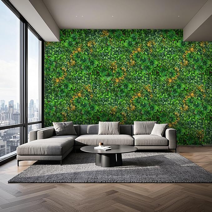 Artificial Grass Wall Panels, 40"x120" (33.33 sqft) Boxwood Wall Roll with Tropical Leaves, Faux Greenery Privacy Fence Screen, Grass Backdrop for Outdoor Indoor Garden Birthday Wedding Decor