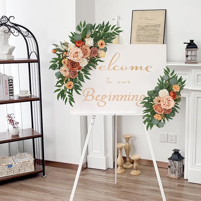 Ting's time Wedding Arch Flower Kit of 2 for Wedding Party Welcome Sign Floral Swag Decoration Reception Backdrop Floral Decor, Wedding Arch Flower, Party Flower Decoration（Terracotta & Champagne）