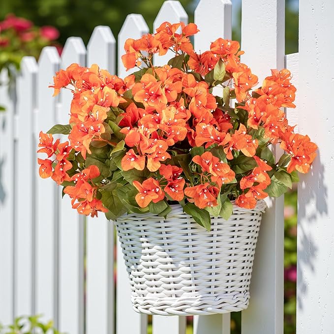 4 Pcs Artificial Flowers Bougainvillea Outdoor Artificial Plants Faux Flowers with Stems Silk Flowers for Wedding Porch Living Garden Decor(4PCS,Orange)