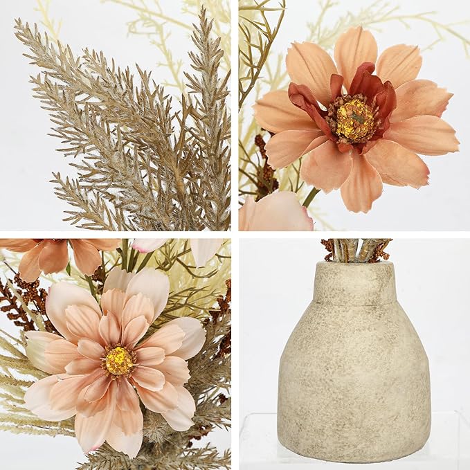 Hollyone Faux Fall Pampas Grass with Vase, Fall Flowers Artificial for Decoration Arrangement Bouquet Plant in Ceramic Vase Fluffy Boho Home Decor Fake Pompass Pompous Grass Floral Autumn Decorations