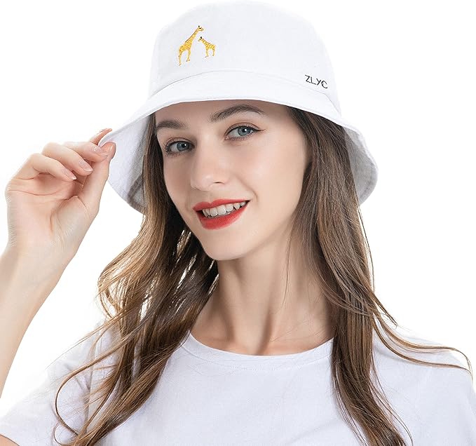 ZLYC Unisex Fashion Embroidered Bucket Hat Summer Fisherman Cap for Men Women
