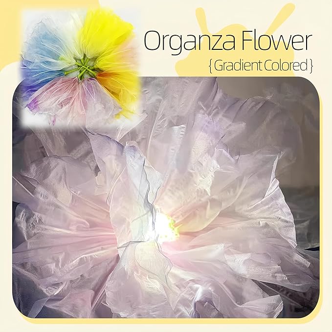 Giant Flowers for Decoration, 5 ft Large Organza Floral with LED Light, for Wedding Arrangements, Birthday Christmas Party Backdrop Decor, Photography Props, Shop Display, Pink Purple