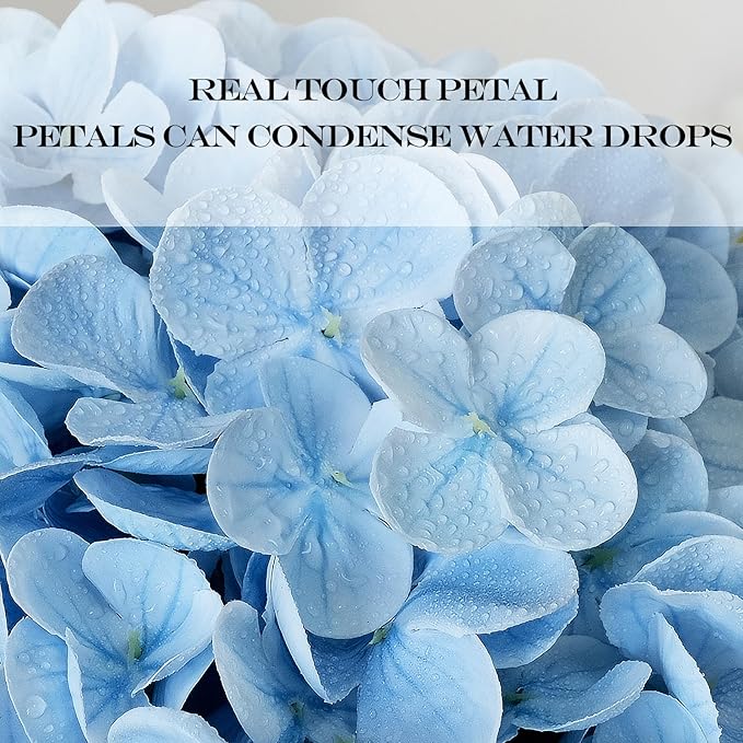 4Pcs Real Touch Large Silk Fake Hydrangeas Artificial Flowers,Light Blue/White Fall Lifelike Faux Hydrangea Flowers, Flower for Halloween Christmas Centerpieces Table Kitchen Home