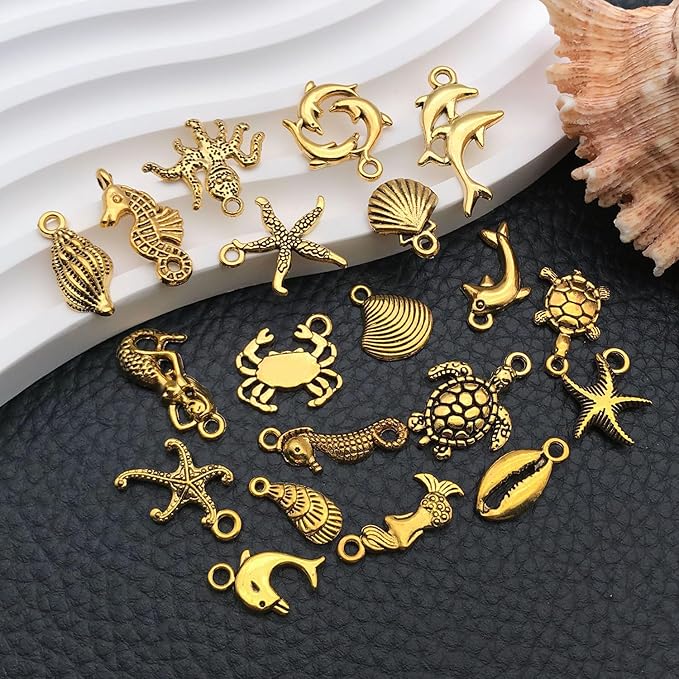 WOCRAFT 60pcs Antique Gold Ocean Bracelet Charms for Jewelry Making Sets DIY Necklace Bracelet Keychain Crafting Charms Kit Craft Supplies (SN882)